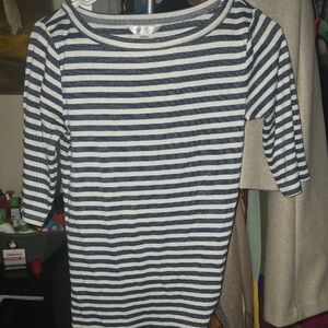 Time and Tru Navy and White Striped Long Sleeve Tee